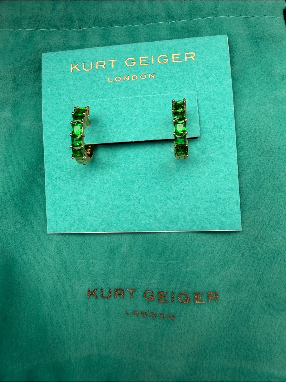 Kurt Geiger Gold Hoop Earrings with Green Stones